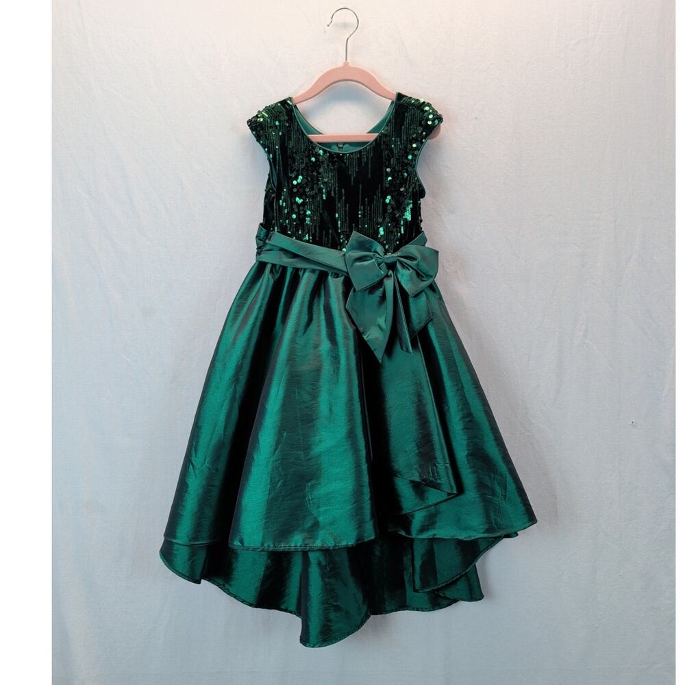 IRIS & IVY Emerald Green Sequin Bodice Satin Bow Party Dress 6X